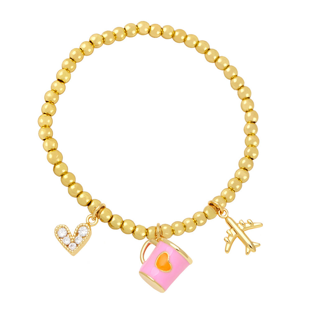 Wholesale Cute Niche Airplane Love Cup Pendant Beaded Bracelet